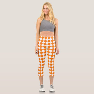 Leggings Capri Motif diamant à carreaux orange et blanc 