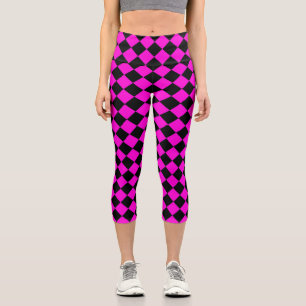 Leggings Capri Motif diamant à carreaux rose noir