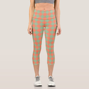 Leggings Capri Motif diamant à carreaux vert olive rose saumon