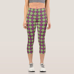 Leggings Capri Motif diamant à carreaux violet vert