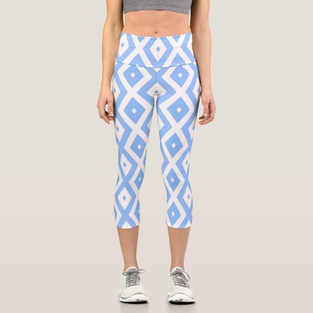 Leggings Capri Motif diamant bleu et blanc (Recto)