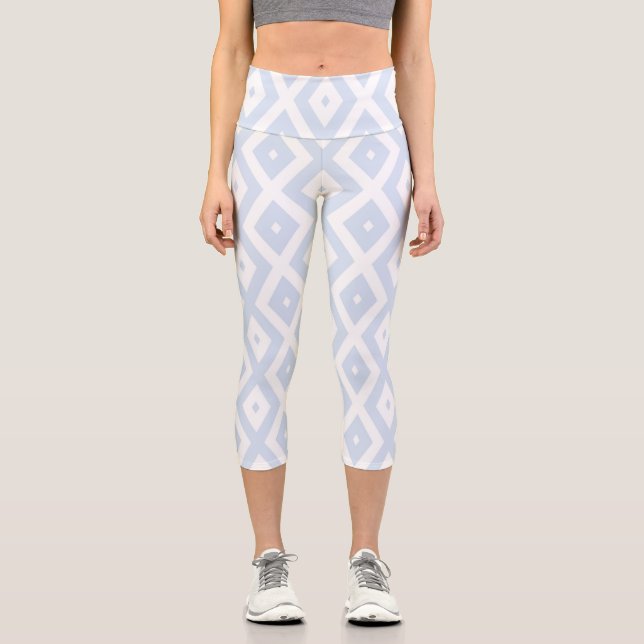 Leggings Capri Motif diamant bleu pâle et blanc (Recto)