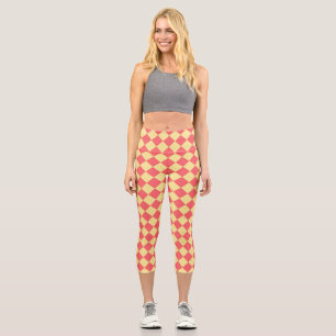 Leggings Capri Motif diamant Coral Yellow Checker