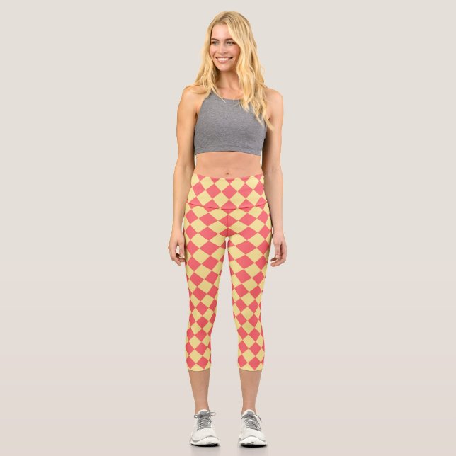 Leggings Capri Motif diamant Coral Yellow Checker (Recto)