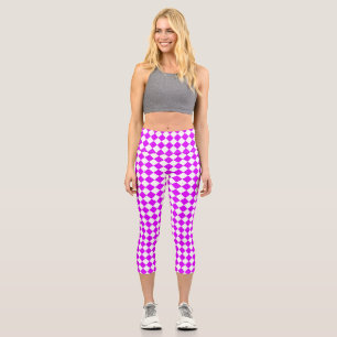 Leggings Capri Motif diamant de Checker blanc violet