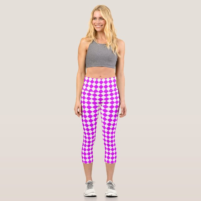 Leggings Capri Motif diamant de Checker blanc violet (Recto)