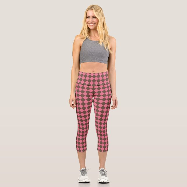 Leggings Capri Motif diamant de Checker Brown rose (Recto)