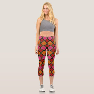 Leggings Capri Motif diamant Harlequin vibrant en rouge, orange,