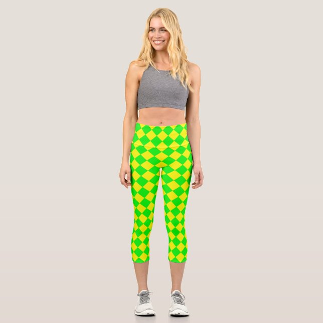 Leggings Capri Motif diamant jaune-vert Checker (Recto)