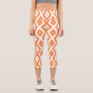 Leggings Capri Motif diamant orange et blanc
