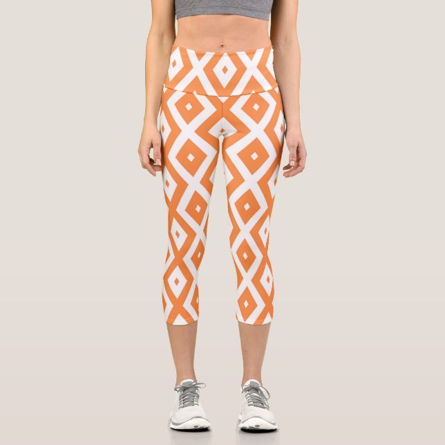 Leggings Capri Motif diamant orange et blanc (Recto)