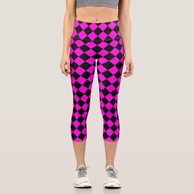 Leggings Capri Motif diamant rose noir Checker (Recto)