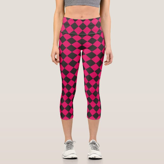 Leggings Capri Motif diamant rose noir Checker (Recto)