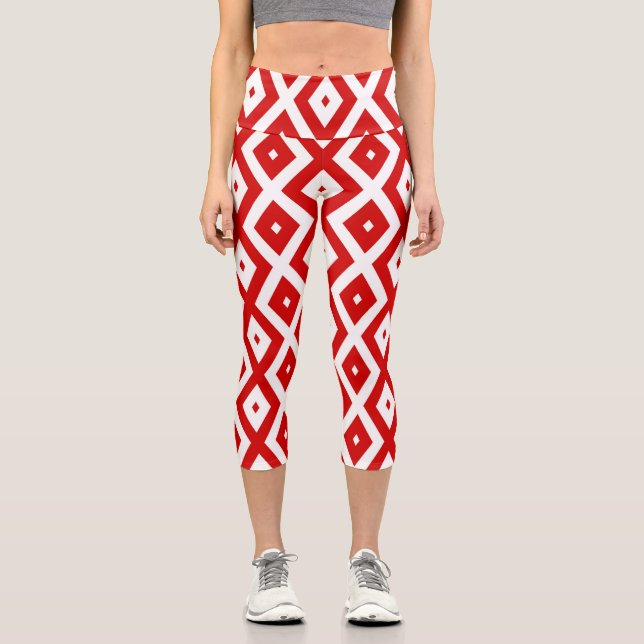 Leggings Capri Motif diamant rouge et blanc (Recto)