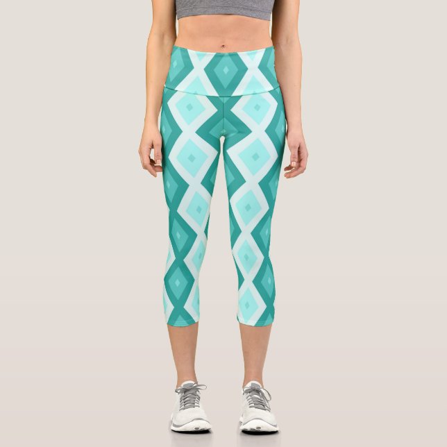 Leggings Capri Motif diamant turquoise (Recto)