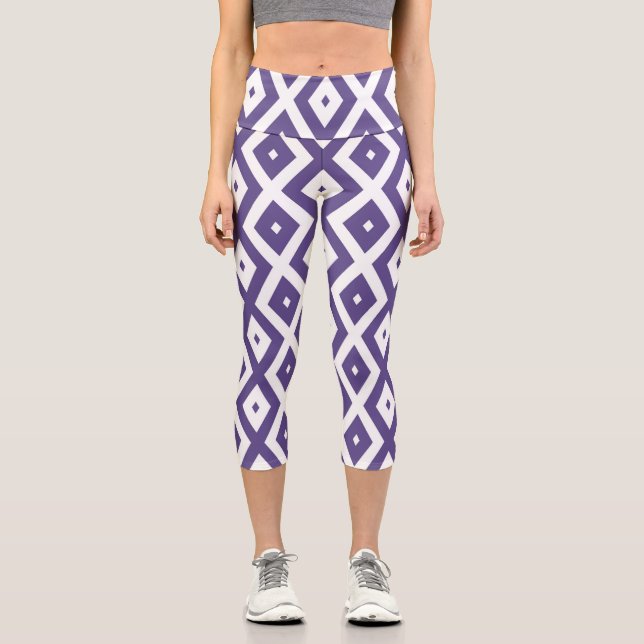 Leggings Capri Motif diamant ultra violet et blanc (Recto)