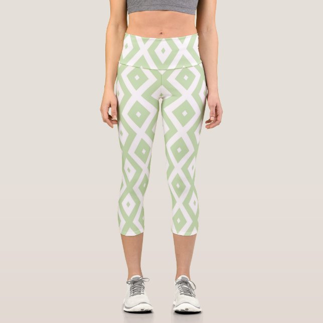 Leggings Capri Motif diamant vert pâle et blanc (Recto)
