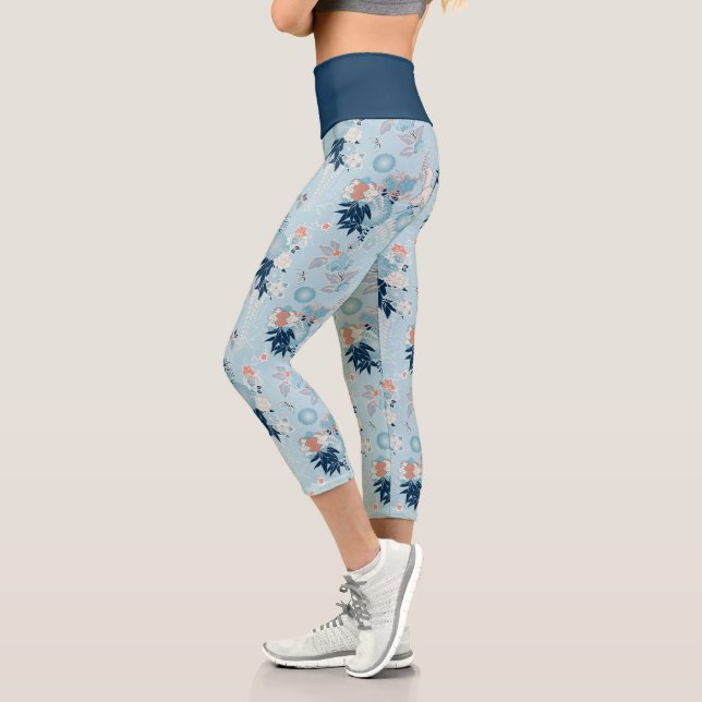 Leggings Capri Motif d'oiseaux de style japonais (Gauche)
