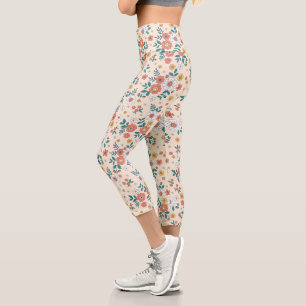 Leggings Capri Motif du jardin de fleurs de corail
