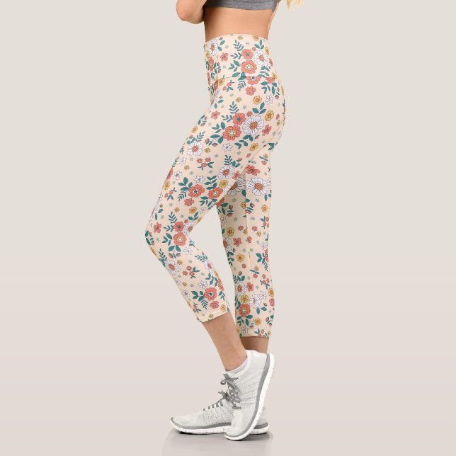 Leggings Capri Motif du jardin de fleurs de corail (Gauche)