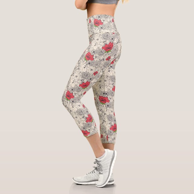 Leggings Capri Motif du jardin de fleurs de pavot (Gauche)