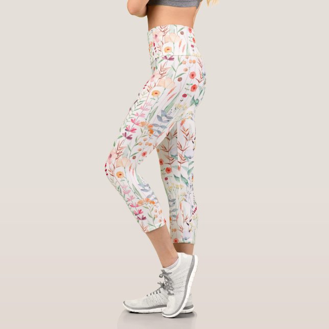 Leggings Capri Motif du jardin de fleurs Pastel (Gauche)