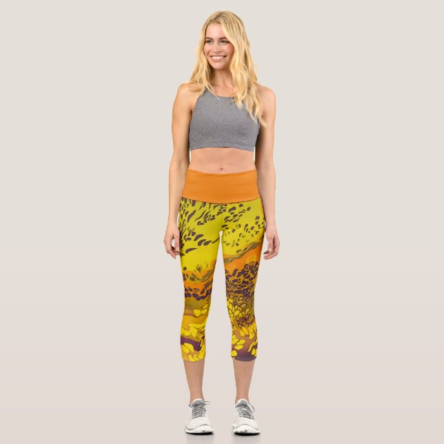 Leggings Capri Motif Empreinte de léopard orange du coucher de so (Recto)