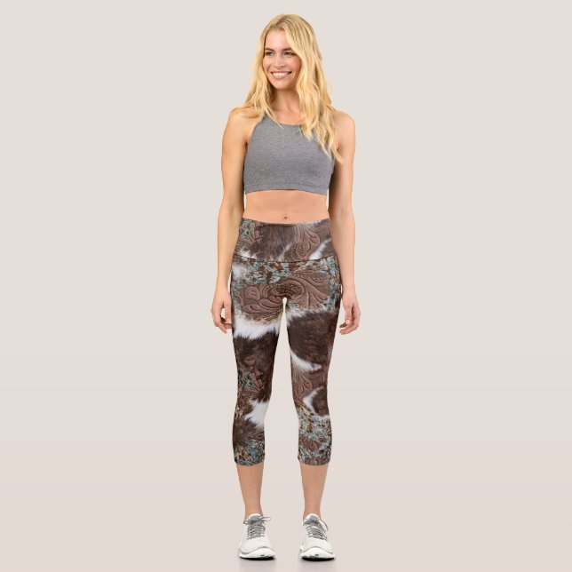 Leggings Capri Motif en cuir Brown Rustique Sud-Ouest (Recto)