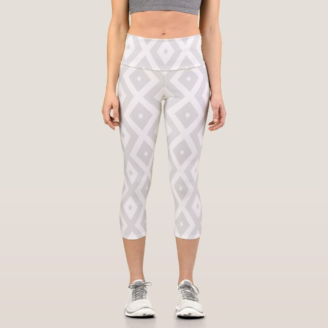 Leggings Capri Motif en diamant gris clair et blanc (Recto)