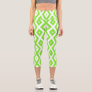 Leggings Capri Motif en diamant vert et blanc