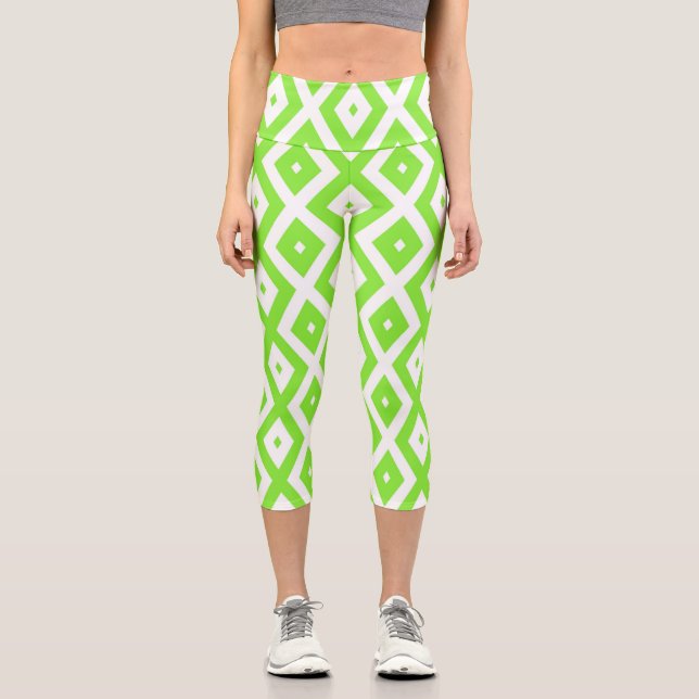 Leggings Capri Motif en diamant vert et blanc (Recto)