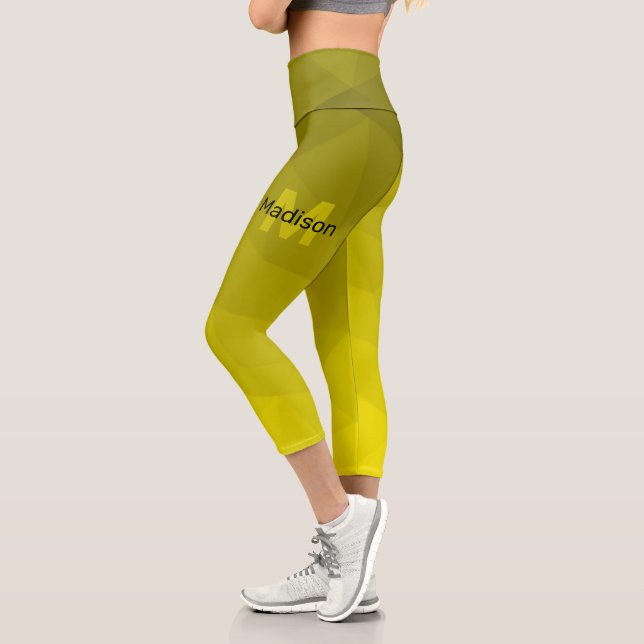 Leggings Capri Motif en maille géométrique gris foncé jaune (Gauche)
