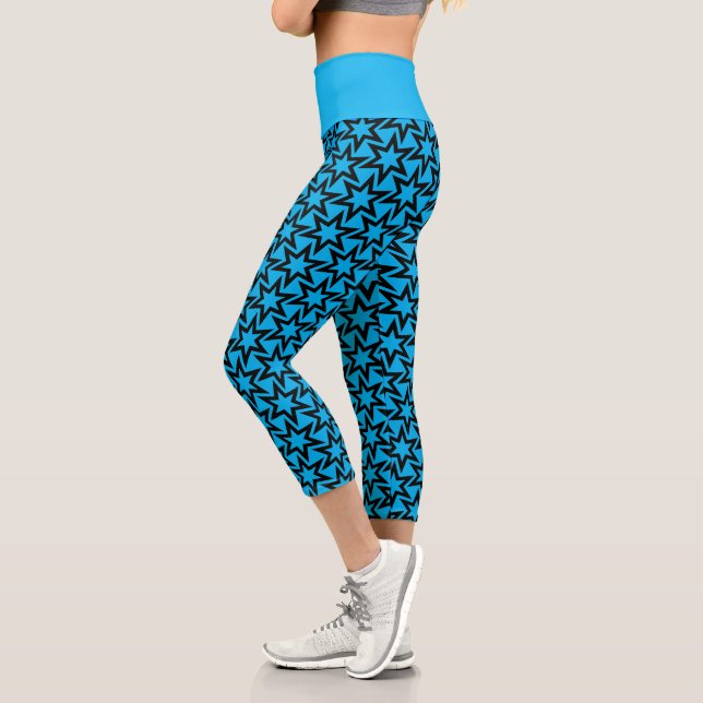Leggings Capri Motif étoile géométrique noir et bleu (Gauche)