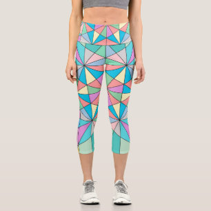 Leggings Capri Motif étoile triangle mosaïque pastel rétro coloré
