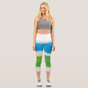 Leggings Capri Motif fantaisiste de fleurs sauvages à l'aquarelle
