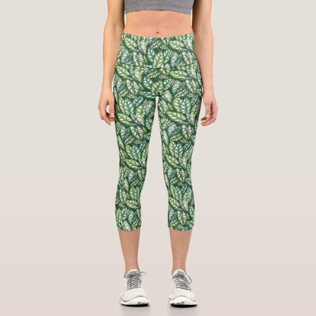 Leggings Capri Motif Feuille vert tropical (Recto)
