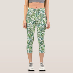 Leggings Capri Motif Feuille vert tropical
