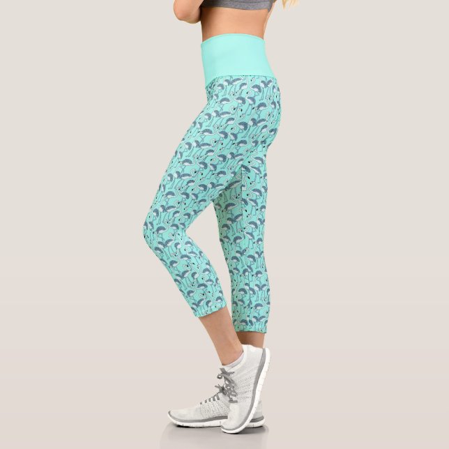 Leggings Capri Motif flamant tropical moderne bleu (Gauche)