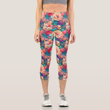 Motif Fleur coloré Haut-taille Yoga Capris
