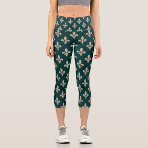 Leggings Capri Motif Fleur de Lis, Crème Royale Française sur Fon