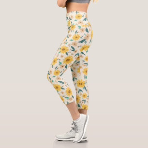 Leggings Capri Motif Fleur de marguerite jaune
