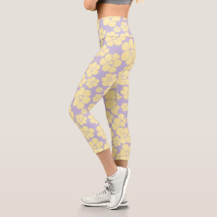Leggings Capri Motif Fleur - Pastel Jaune et Violet