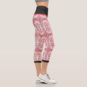 Leggings Capri Motif flocon de neige amusant rouge et noir nordiq