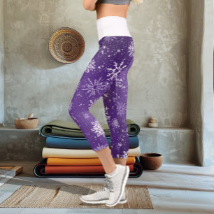 Leggings Capri Motif Flocons de Neige Violets Magique Vacances d'