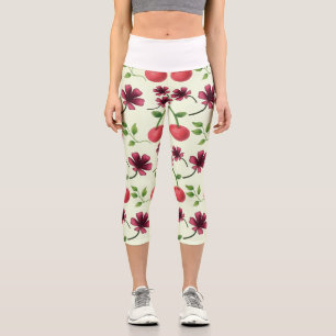 Leggings Capri Motif floral à la cerise rouge 