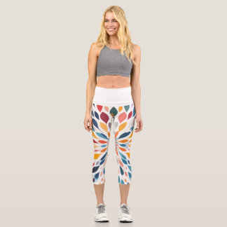 Leggings Capri Motif floral abstrait vibrant éclaté