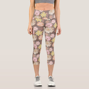 Leggings Capri Motif floral asphaltique bohème rustique