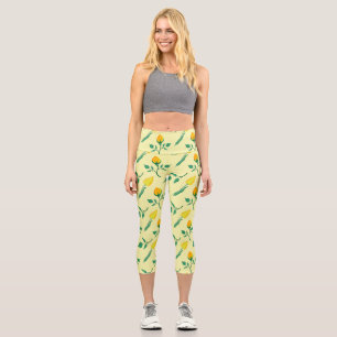 Leggings Capri Motif floral avec rose jaune et fleurs de tulipe
