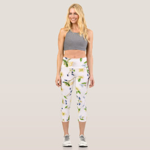 Leggings Capri Motif floral blanc cassé été