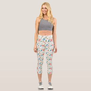 Leggings Capri Motif floral de fleurs sauvages à l'aquarelle